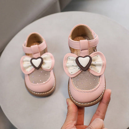 Soft Sole Girls' Bow Princess Shoes with Love Heart