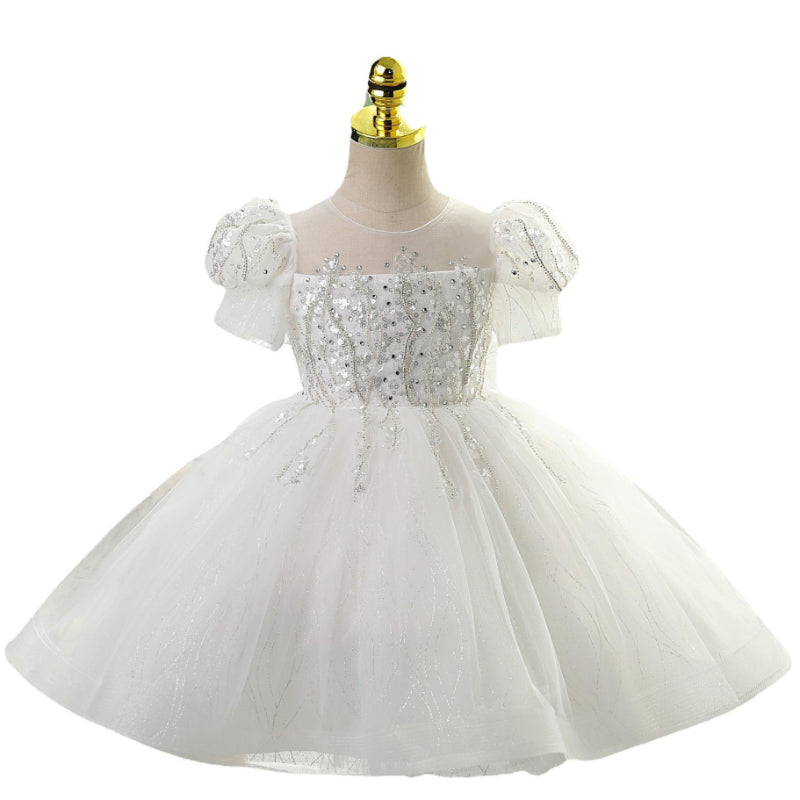 Flower Girl Wedding Dress Sequin Bow Puffy Princess Dress