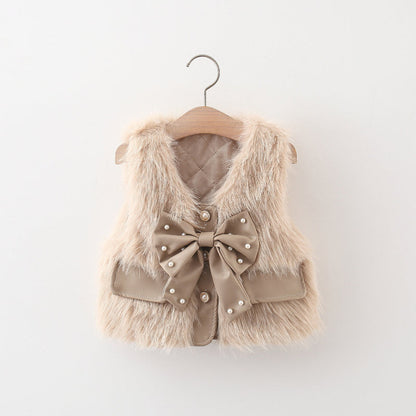 Pearl Bowknot Wool Sweater Thickened Vest