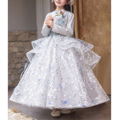 Girls Birthday Princess Dress Children Pageant Long Sleeve Dress