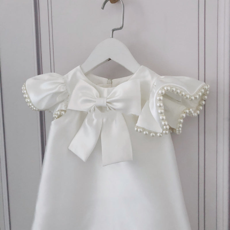 Elegant Baby White Princess Dress Toddler Big Bow Sleeveless Birthday Dress