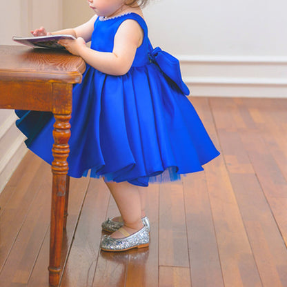 Toddler Prom Dress Girl Blue Sleeveless Party Bow Puffy Princess Dress