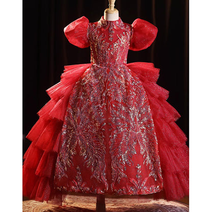 Girs Christmas Dress Children's Birthday Red Princess Dress Festival Dress