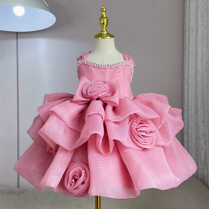 Elegant Baby Girls Pink Beauty Pageant Dress Toddler Princess Dresses For Girls