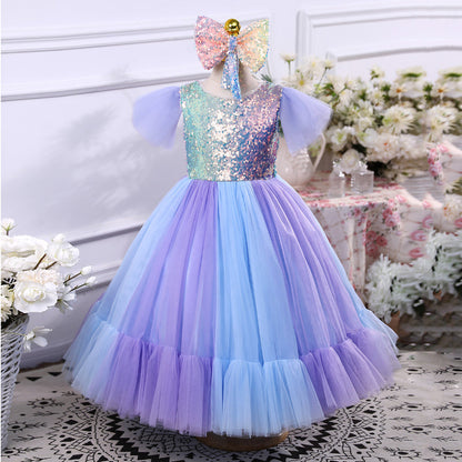 Elegant Baby Girls Girl Sequin Dress Toddler Christening Princess Gauze Dress