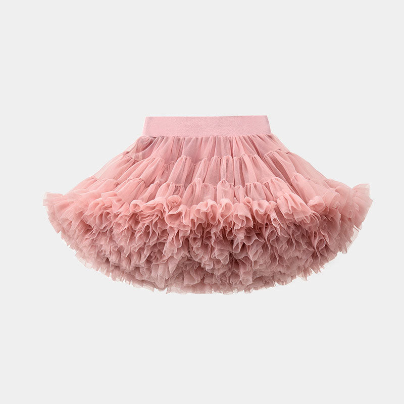 Girls Three-dimensional Flower Round Neck Sweater Bean Paste Color Tutu Skirt Suit