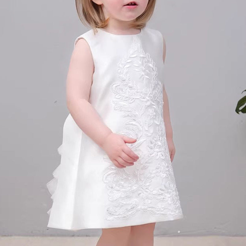 Elegant Baby Girls Pink Embroidered Sleeveless Dress Toddler Flower Girl Puffy Princess Gauze Dress