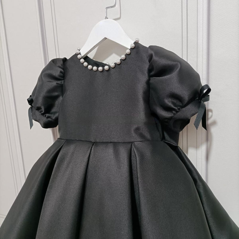 Elegant Baby Girl Pearl Round Neck Puff Sleeve Princess Dress Girls Toddler Girls Pageant Dresses