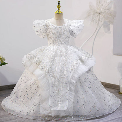 Flower Girl Wedding Pageant Sequin Tail Princess Dress