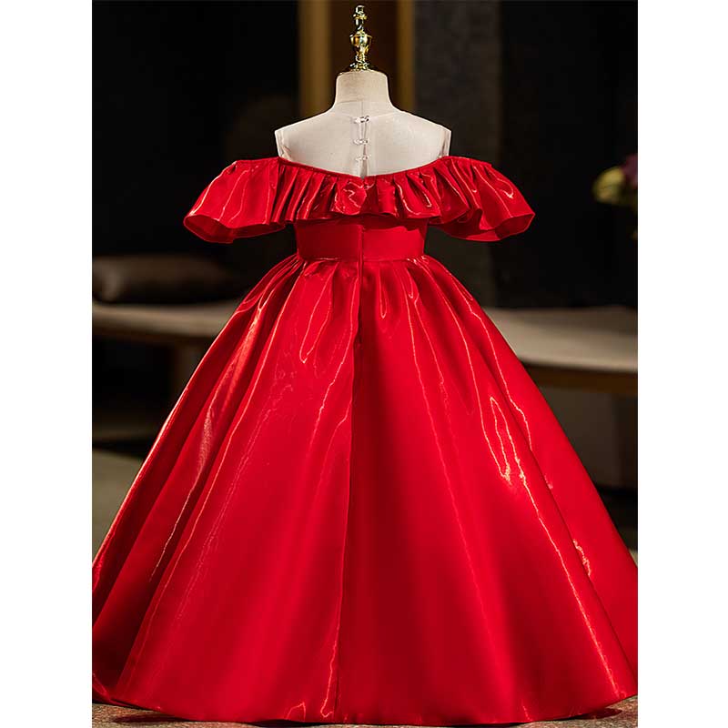 Girls Red Princess Dress Toddler Birthday Party Dress Baby Girl Fluffy Christening Dress