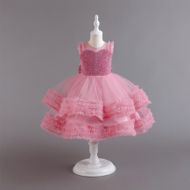 Elegant Baby Girls Pink Mesh Formal Dresses Toddler Costume Princess Dress