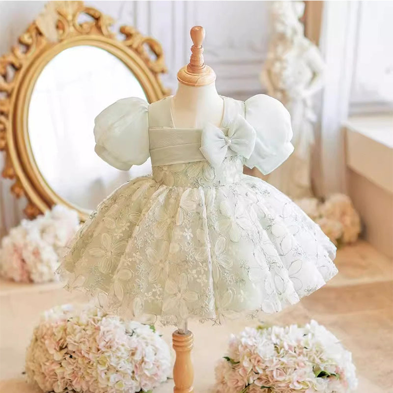 Green Fluffy Birthday Dress Baby Wedding Dress