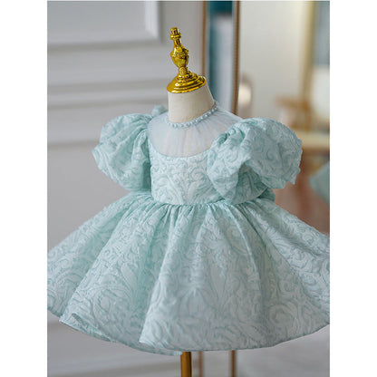 Little Girl Dress Toddler Ball Gowns Puff Sleeves Princess Puff Sleeve Beaded Bow Puffy  Dress