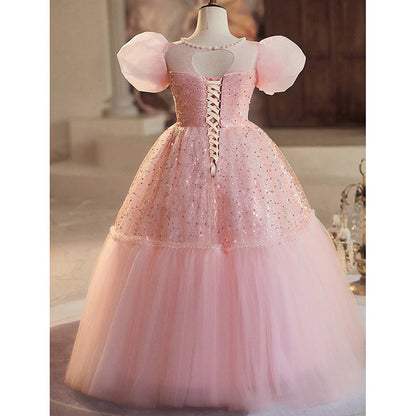 Pink Girls Birthday Dress Puffy Princess Dress