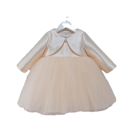 Elegant Princess Dresses For Girls Toddler Champagne Long Sleeve Jacket Bow Princess Dress