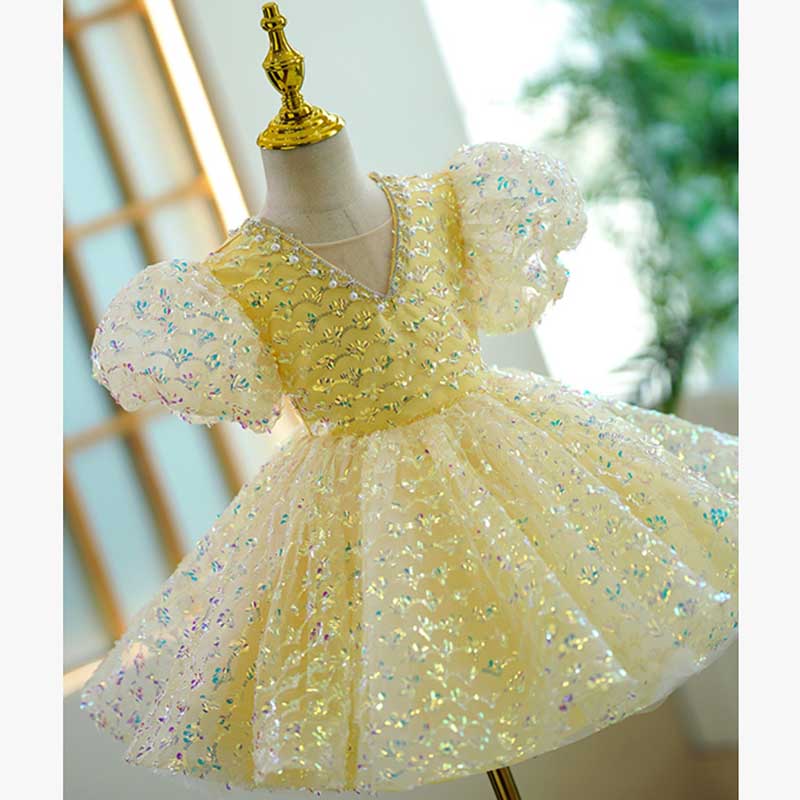 Toddler Girl Birthday Pageant Performance Sequin Mesh Fluffy Princess Dress