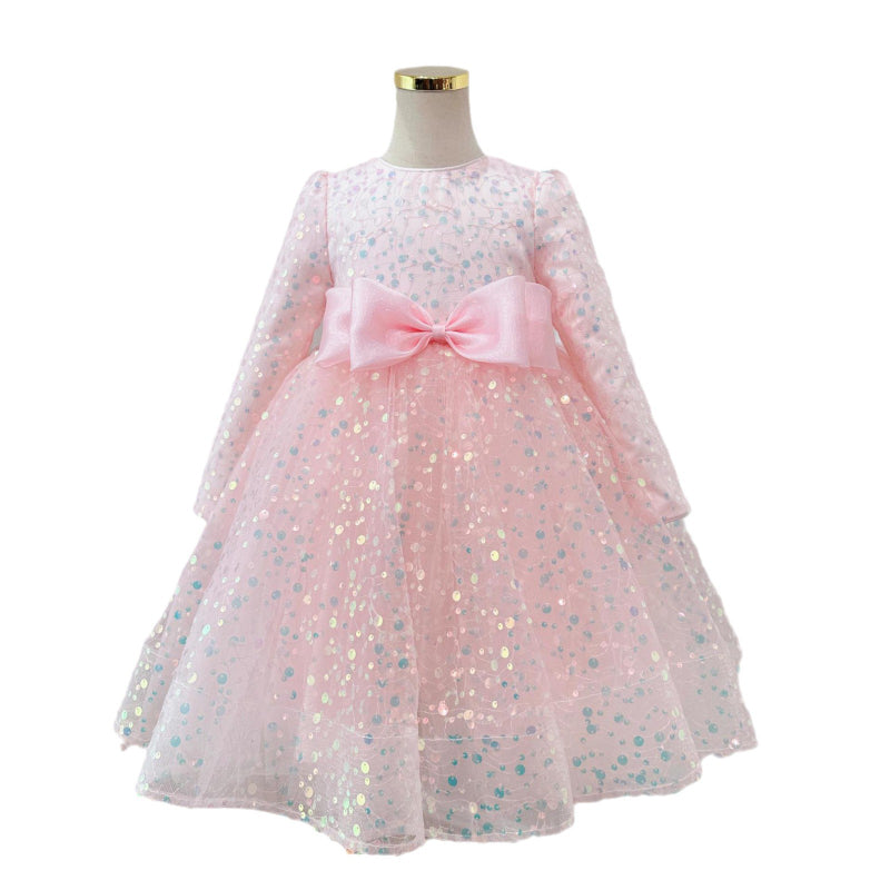 Sweet Baby Girls Sequined Long Sleeve Performance Dress Little Girl Dresses