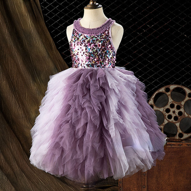 High-end Tulle Purple Sequined Princess Dress