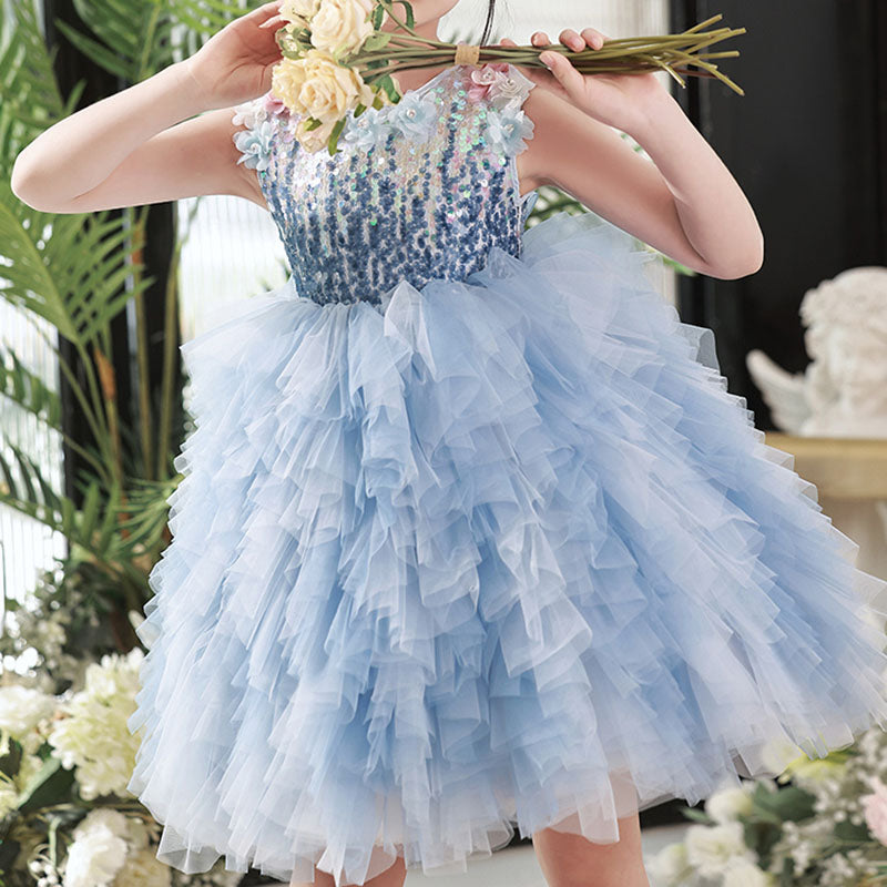 Flower Girl Wedding Birthday Party Sequins Puffy Princess Dress