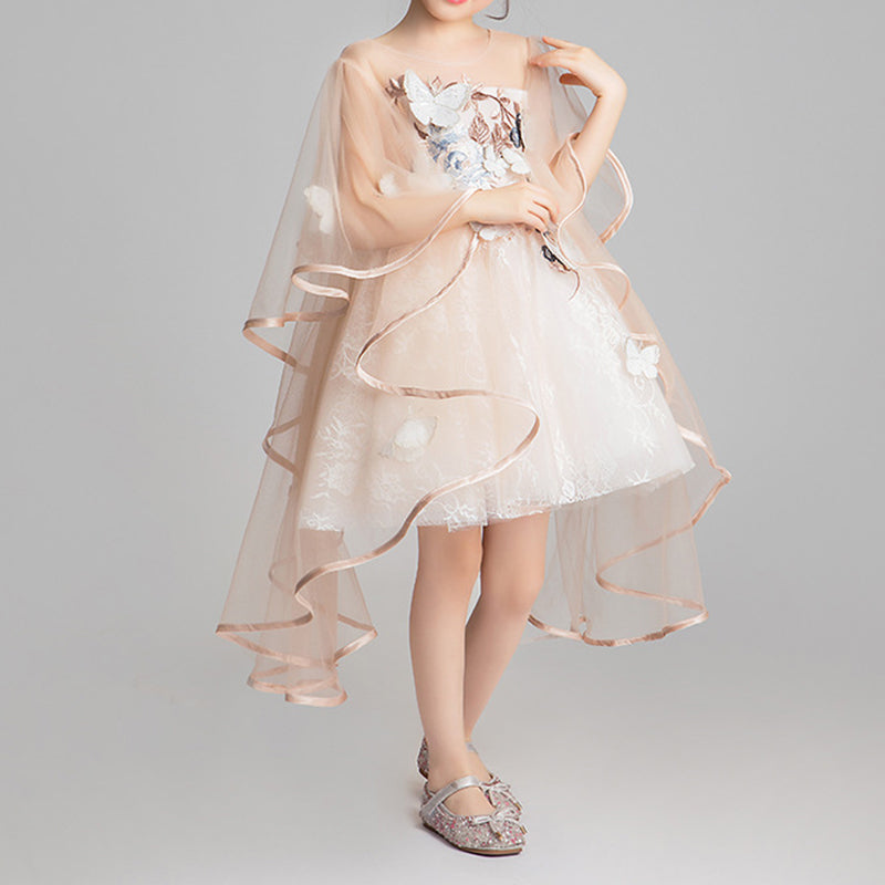 Elegant Baby Girl Champagne Butterfly Puffy Princess Dress Toddler Birthday Dress