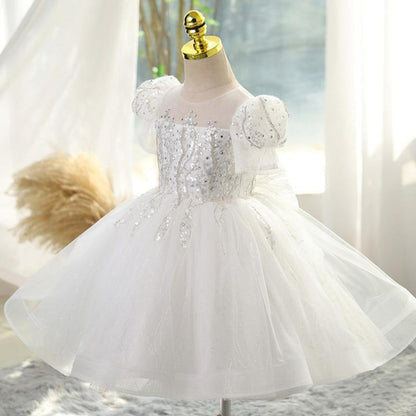 Flower Girl Wedding Dress Sequin Bow Puffy Princess Dress