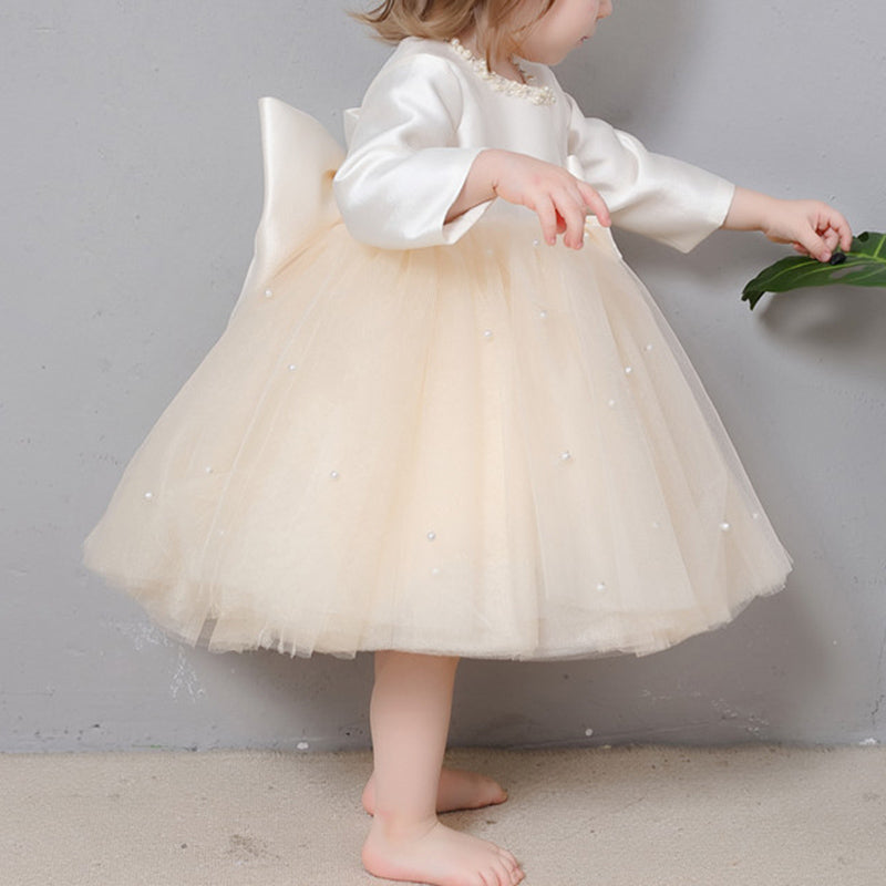 Elegant Baby Girls Champagne First Birthday Party Dress Toddler Formal Tutu Dress