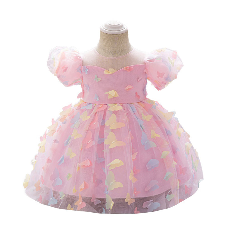 Puff Sleeve Colorful Butterfly Princess Dress