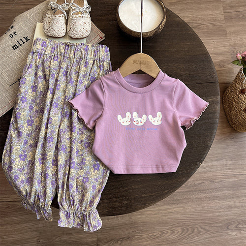 Sweet Baby Girl Rabbit Short Sleeve Pants Suit