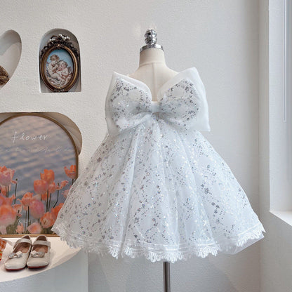 Elegant Baby Big Bow Puffy Ball Dress Toddler Little Girl Formal Dress