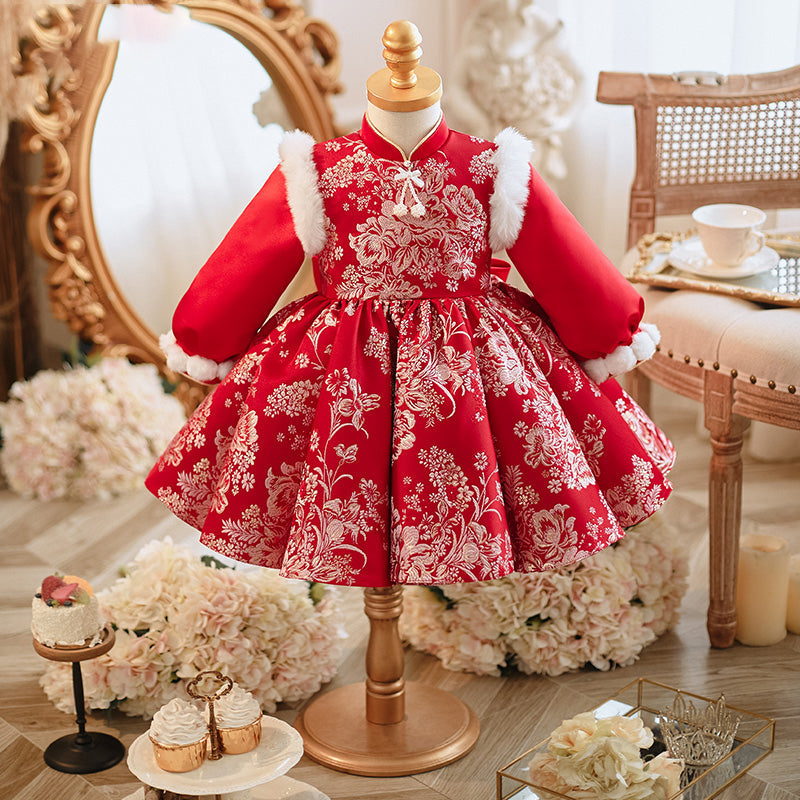 Girls Christmas Embroidery Winter Dress Toddler  Long Sleeves Princess Dress