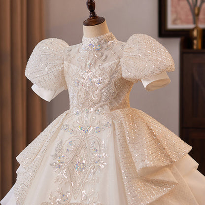 Girls Elegant White Princess Dress Girl Birthday Dresses