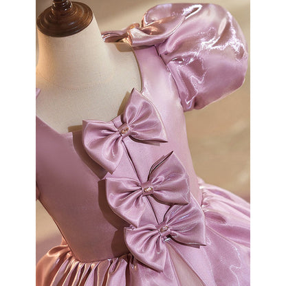 Purple Girls Princess Dress Long Training Birthday Dress