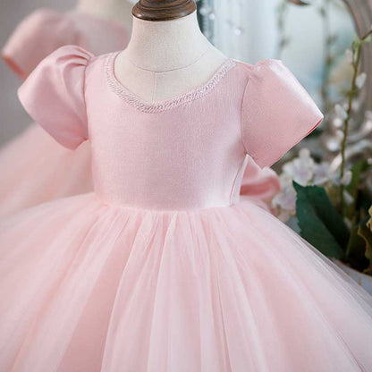 Toddler  Prom Dress Girl Communion Party Pageant Bowknot Mesh Princess Dress