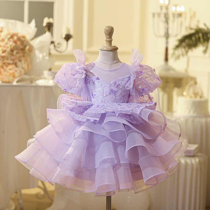 Girls Purple Princess Dress Wedding Flower Girl Dress