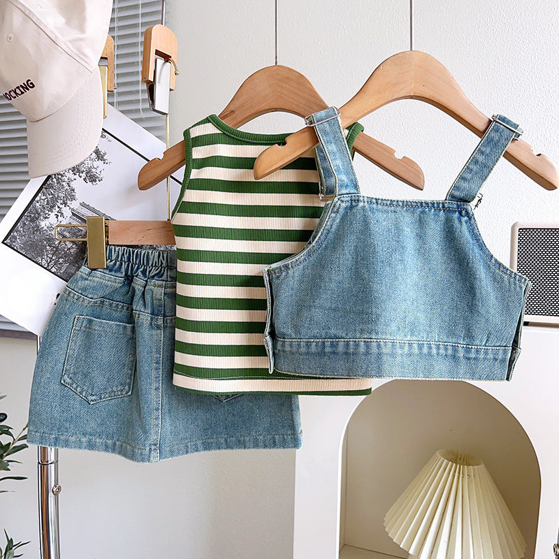 Sweet Girls Summer Denim Three-piece Suit