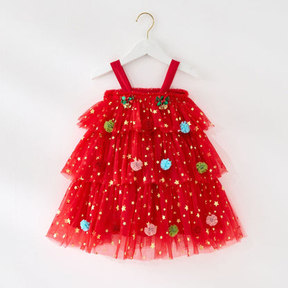 New Year Christmas Dress Mesh Birthday Dress Girls Cake Dress