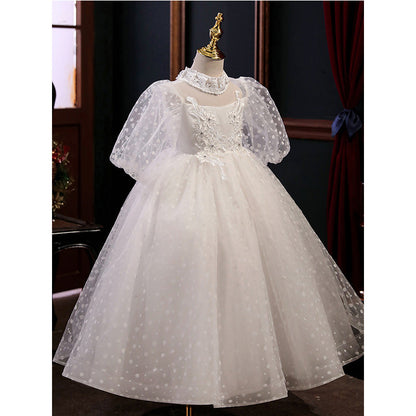 Flower Girl Dress Children First Communion White Princess Dress Long Sleeves Fluffy Pageant Dress