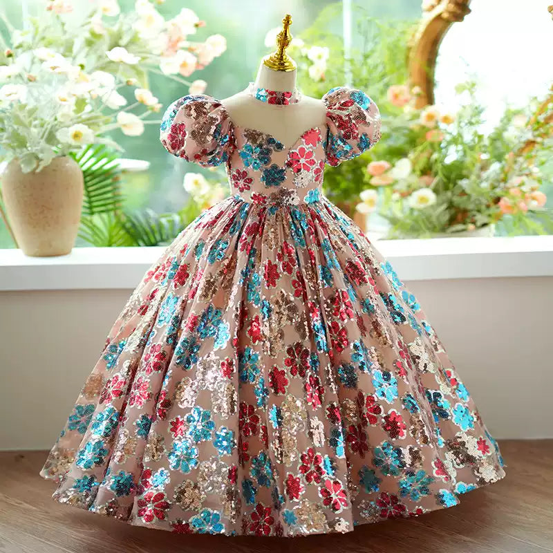 Luxurious Baby Girl  First Communion Dress Toddler Puffy Birthday Party Princess Dress