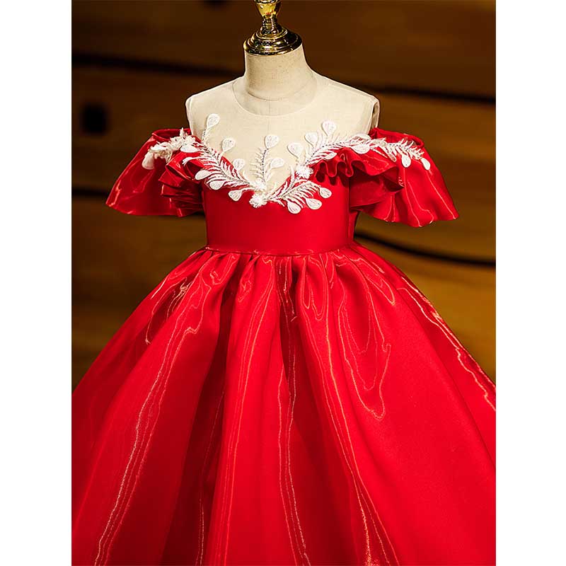 Girls Red Princess Dress Toddler Birthday Party Dress Baby Girl Fluffy Christening Dress