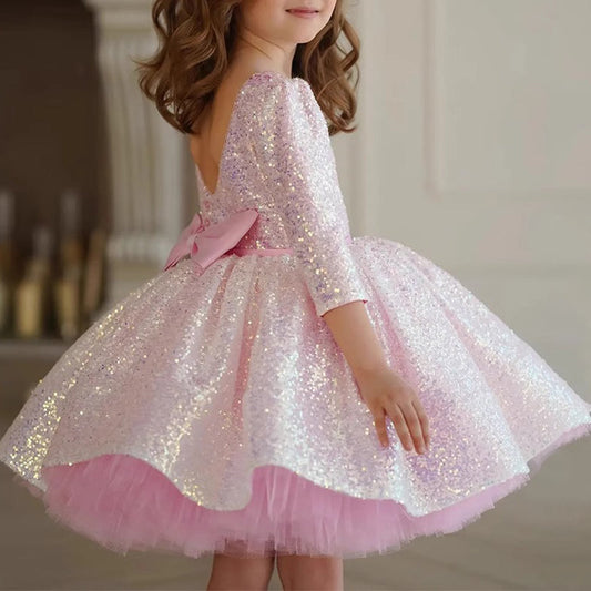 Elegant Baby Girl Long Sleeve Sequin Princess Dress Girl Toddler Formal Dresses