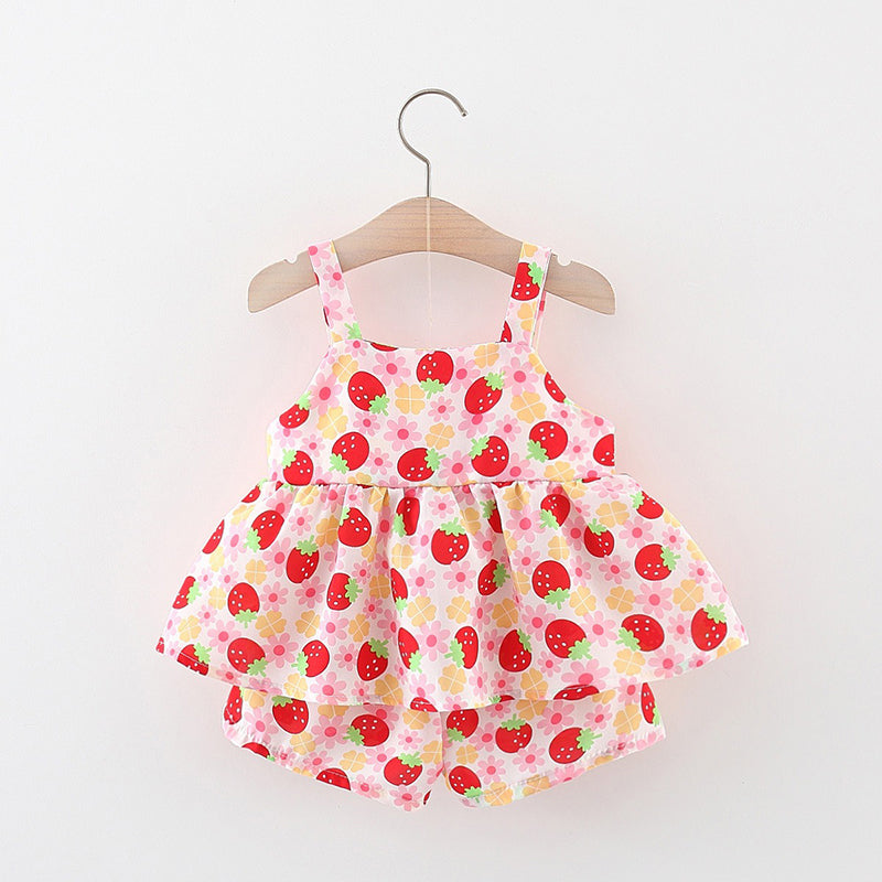 Summer Shorts Two Piece Suit for Baby Girls Printed Suit