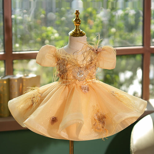 Yellow Princess Puffy Skirt Flower Girl Wedding Dress