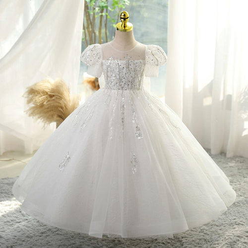 Flower Girl Wedding Dress Sequin Bow Puffy Princess Dress