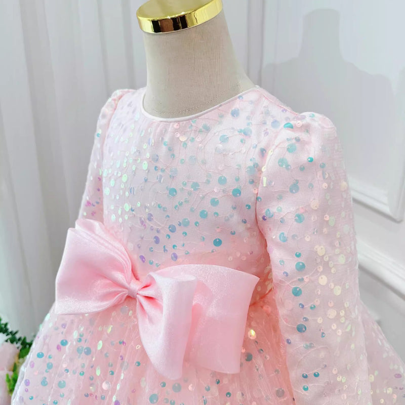 Sweet Baby Girls Sequined Long Sleeve Performance Dress Little Girl Dresses