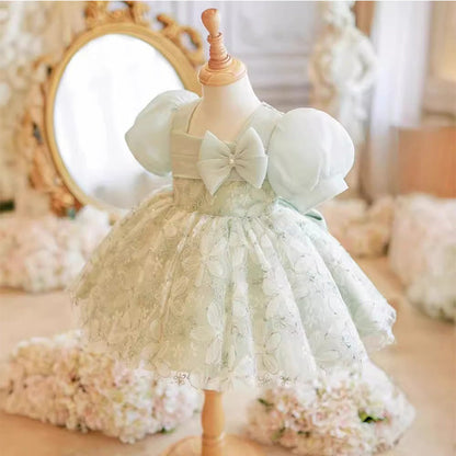 Green Fluffy Birthday Dress Baby Wedding Dress