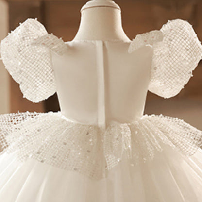 Flower Girl Dress Toddler Birthday Party Wedding Sequin Mesh Fluffy Baptism Dress