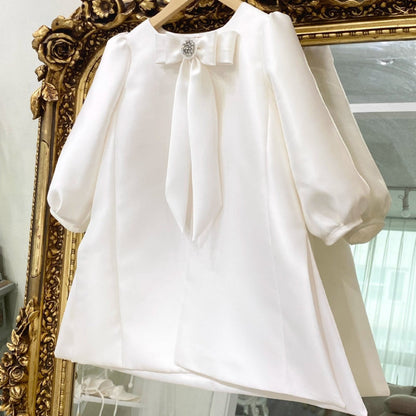 Elegant Baby Long-sleeved Birthday Simple A-line Dress Toddler Christening Dress