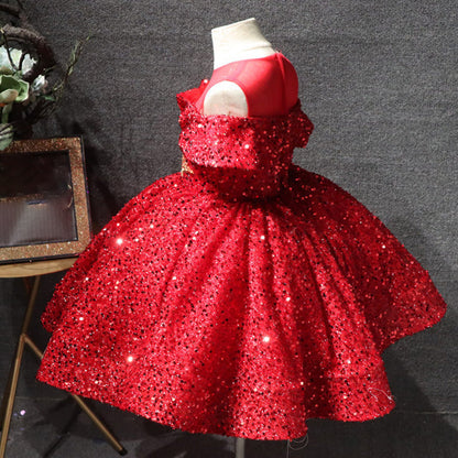 Girl Formal Dresses Cute Beauty Pageant Sequins Long Sleeve Princess Dresses