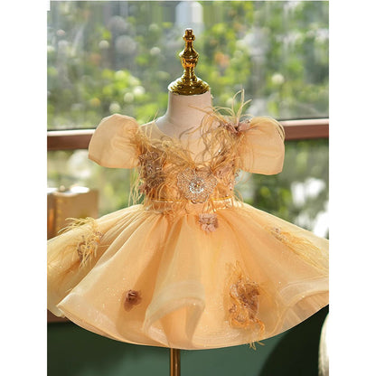 Yellow Princess Puffy Skirt Flower Girl Wedding Dress