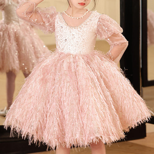 Elegant Baby Girls Pink Beauty Pageant Sequin Dress Toddler Birthday Dress